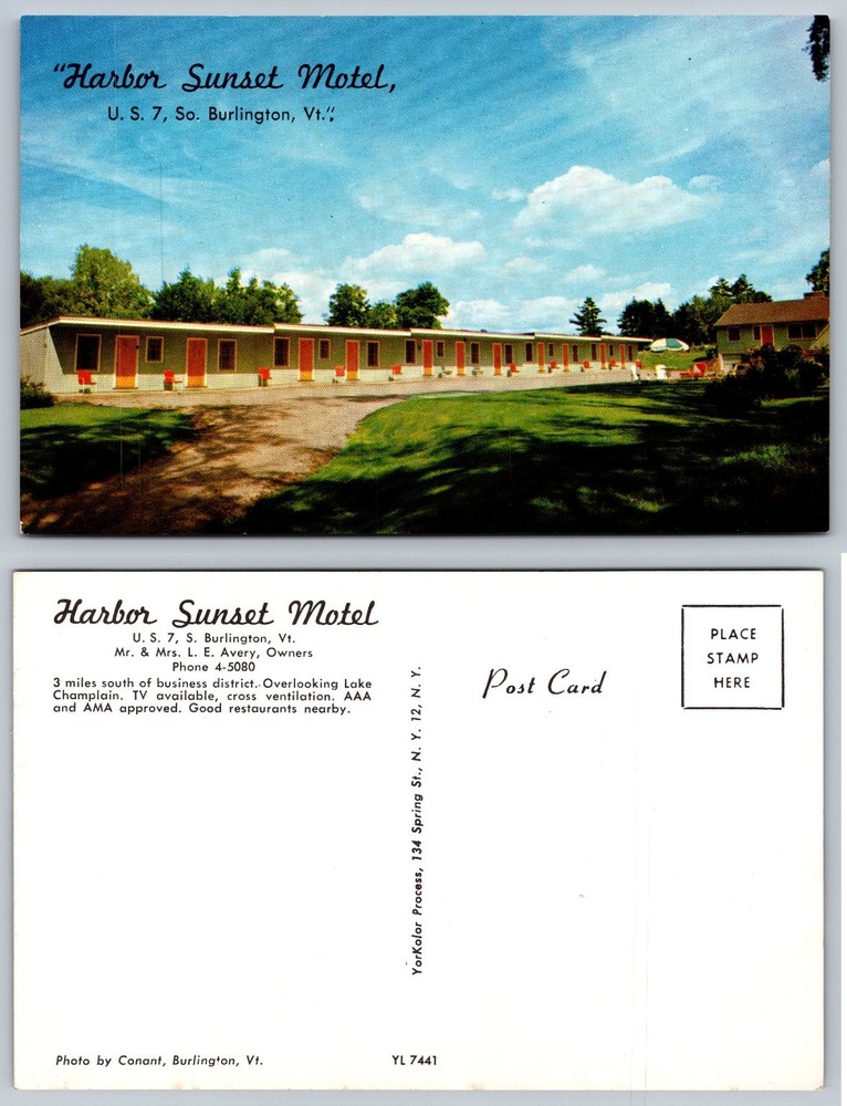 Harbor Sunset Motel South Burlington Vermont VT Chrome Postcard Lake Champlain