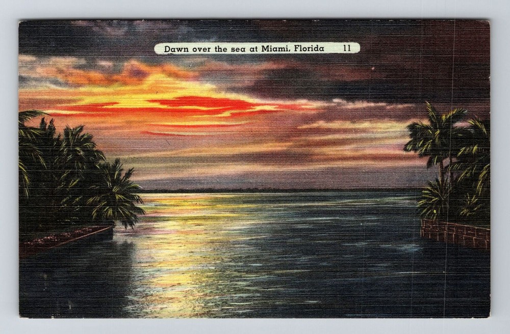 Miami Beach FL-Florida, Sunrise over the Atlantic, Vintage Postcard