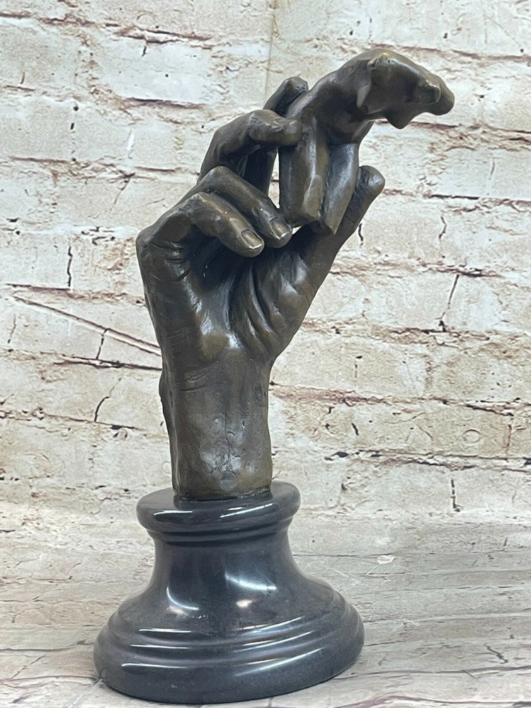 Bronze Sculpture Modern Abstract Mid Century Art Hand with Female Torso Figurine-image