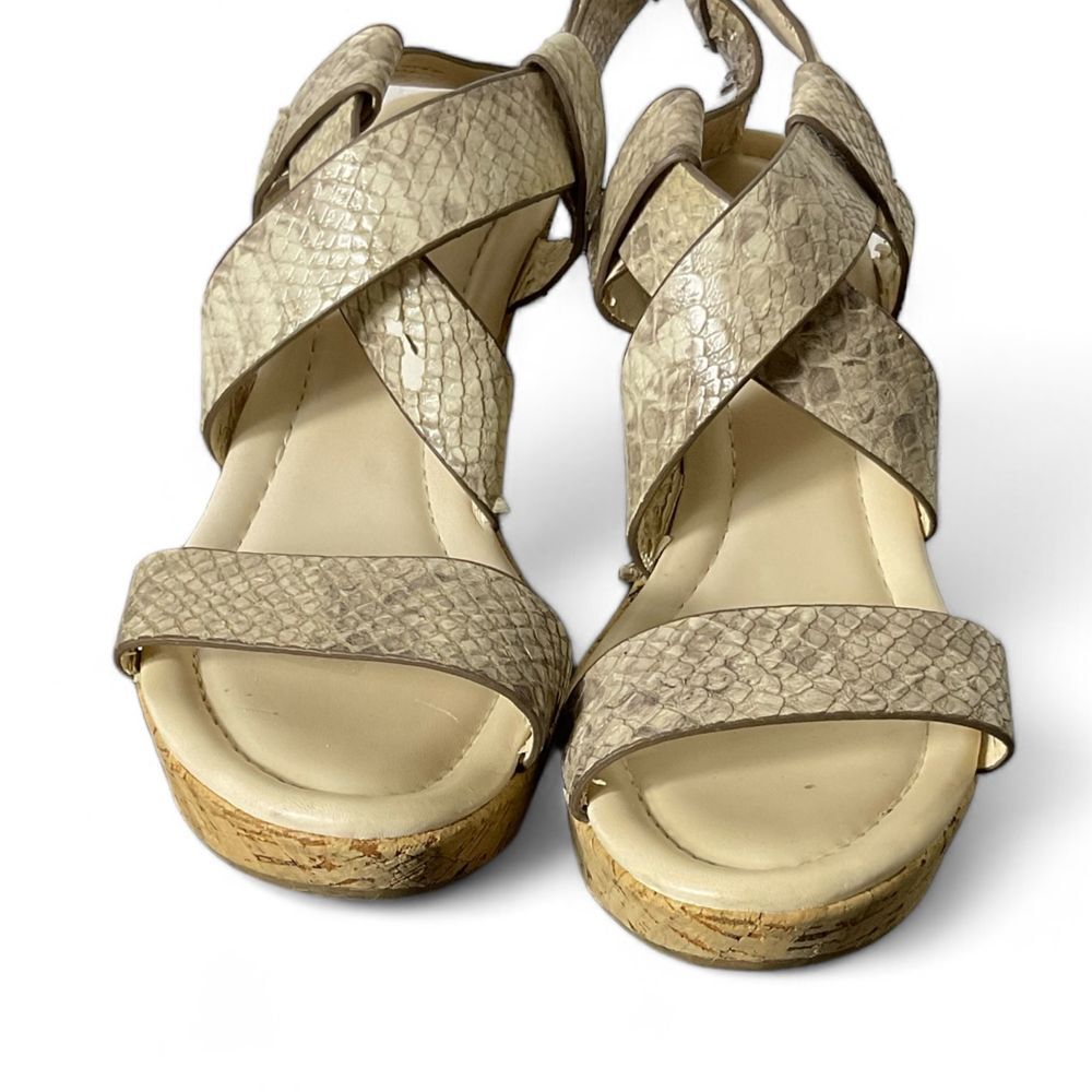 Aldo Snakeskin Print Strappy Cork Wedge Sandals Size 8.5 Open Toe