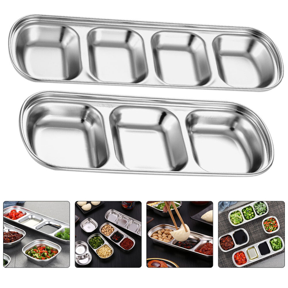 2-Piece 3-Grid Seasoning Dish Set for Appetizers & Snacks