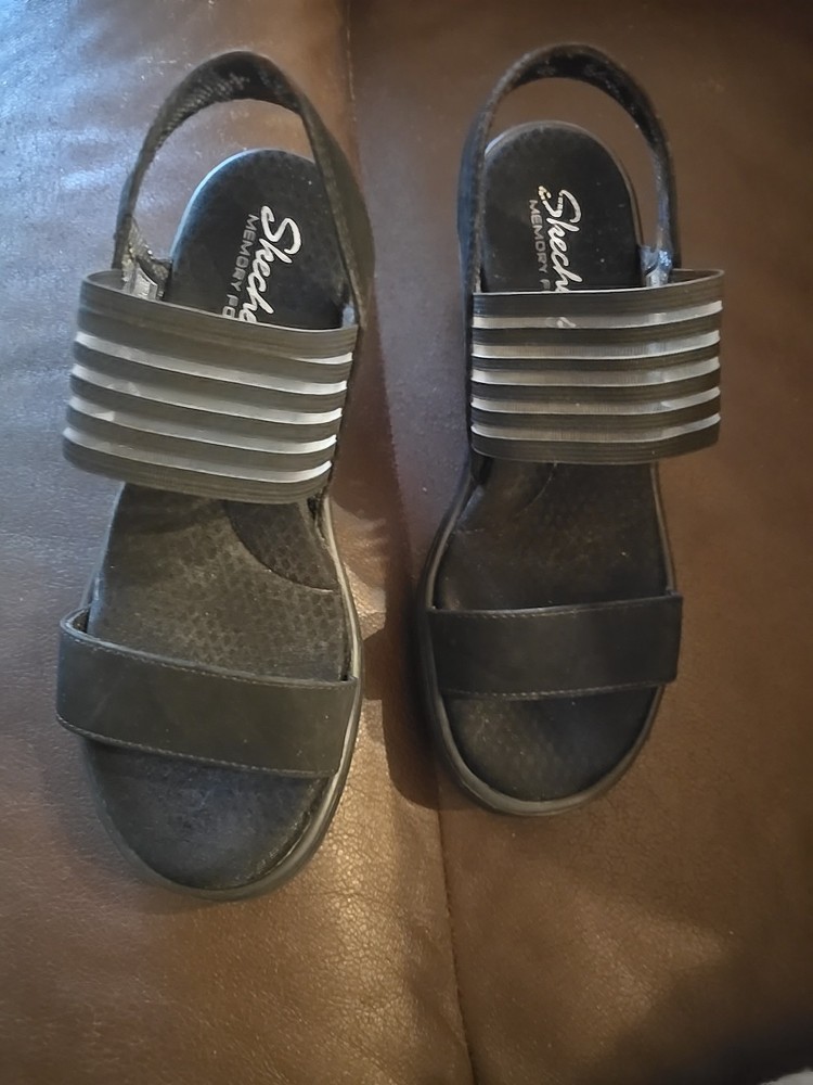 Skechers Women Rumblers Memory Foam Wedge Sandals Shoes Sz 8.5
