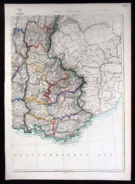 1860 Map  South France French Riviera Marseille Toulon Avignon Cannes Nice Nimes