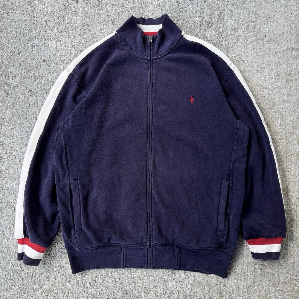 Vintage 90s Polo Ralph Lauren Thermal Lined Waffle Track Jacket Zip XLT XL Tall