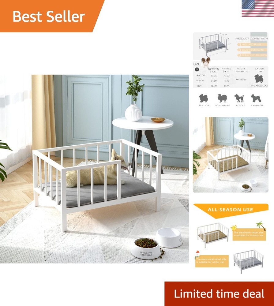 Durable Chew-Resistant Dog Bed - Elevated Metal Frame with Soft Velvet Mat