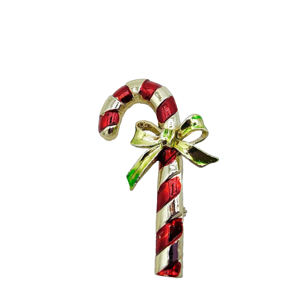 Vintage Gerry's Candy Cane Brooch Gold Tone Red Enamel Christmas Holiday Festive