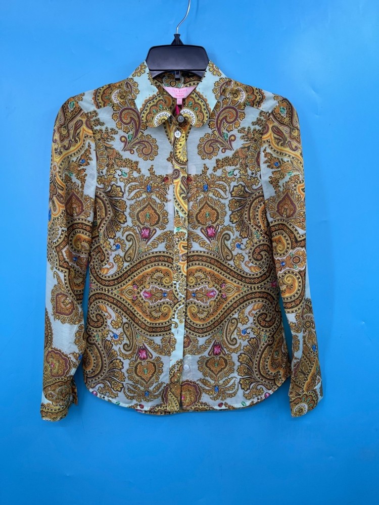 Women's TED BAKER Loosey Jewel Paisley Button-Up Blouse Sz 0 (NWT)