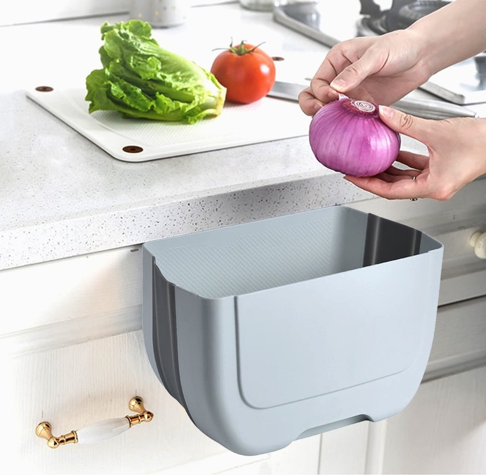 Hanging Folding Mini Trash Can for Kitchen Cabinet Door, Small Collapsible Ga...