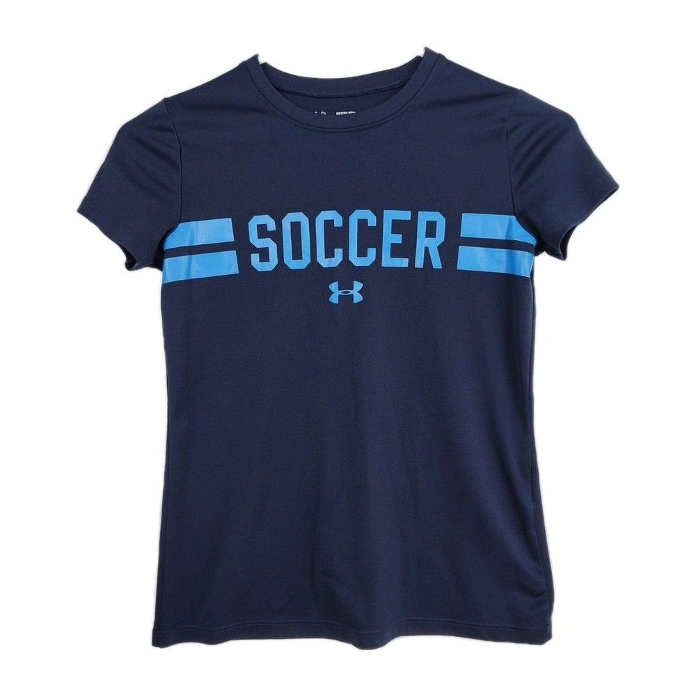 Under Armour boy's soccer t-shirt, youth medium, dk blue, short sleeves