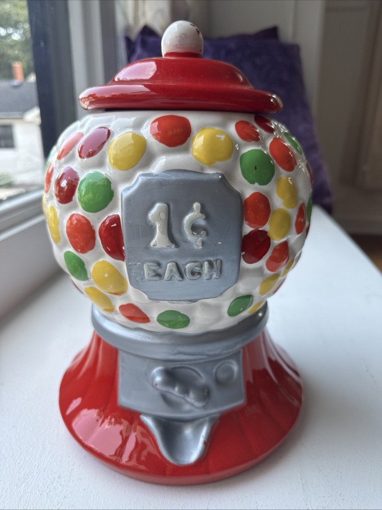Vintage USA California Pottery Gumball Candy Machine Cookie Jar Red