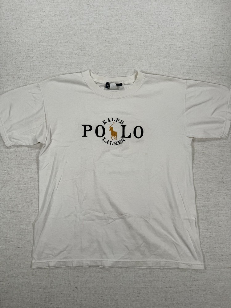 Polo Ralph Lauren T Shirt Mens Large White Spellout Graphic Print Crew Neck