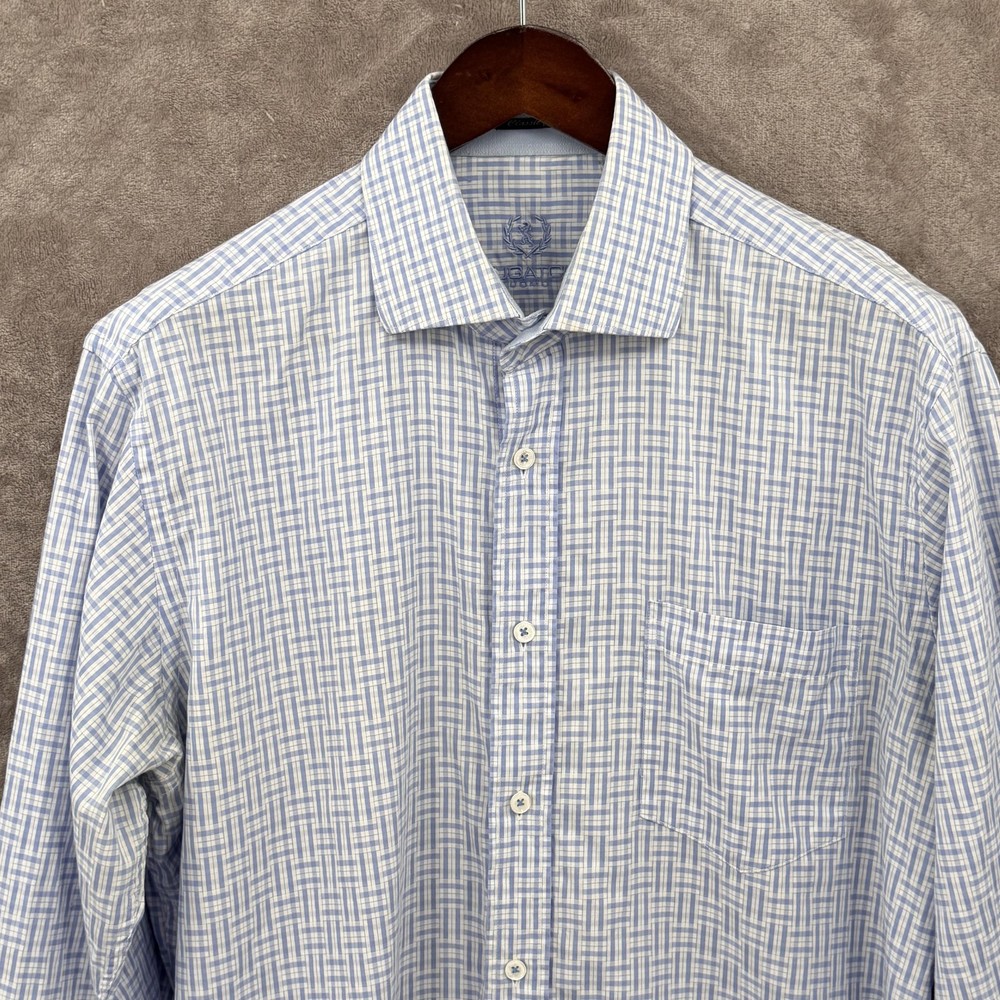 Bugatchi Uomo Shirt Mens Large Blue Plaid Long Sleeve Button Front Classic Fit