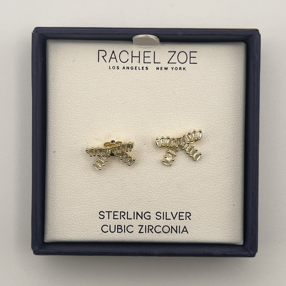 Rachel Zoe Cubic Zirconia Bow Tie Earrings Sterling Silver 925