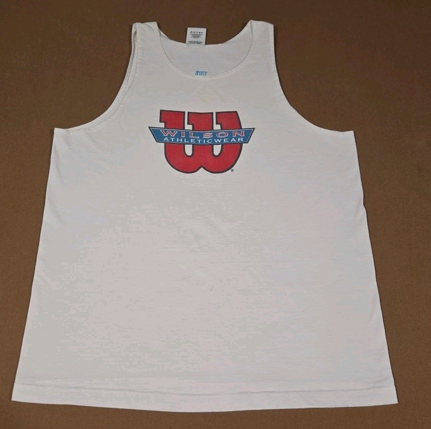 VTG 90s Wilson Tank Top T Shirt Athletic Wear White Gym Graphic Men Sz L USA