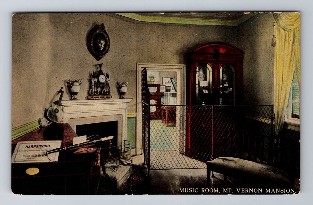 Mount Vernon VA- Virginia, Music Room, Mansion, Antique, Vintage Postcard