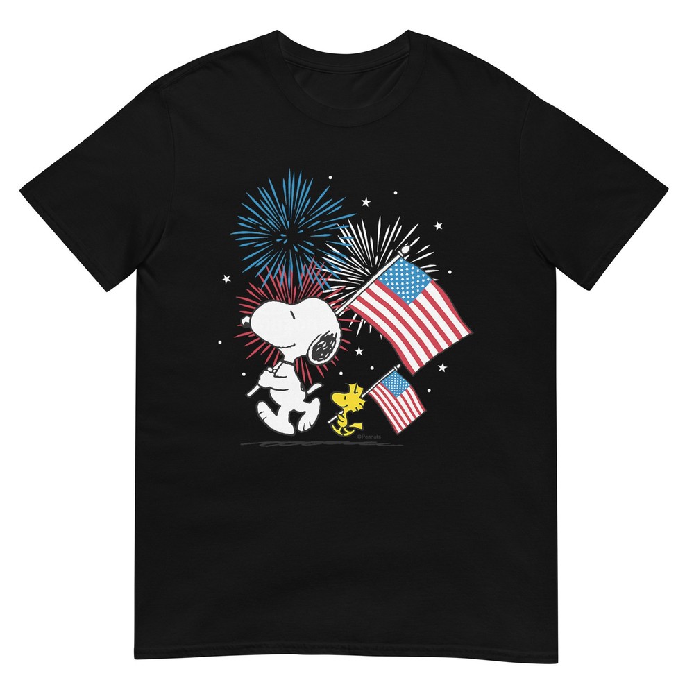 Peanuts - Snoopy & Woodstock American Flags & Fireworks T-Shirt