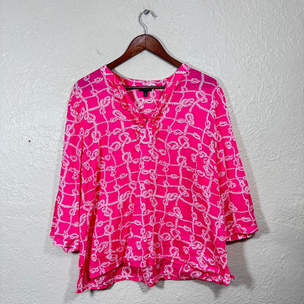 Talbots Cotton Popover Top XL Sheer Rope Nautical Coastal Beach Resort Travel