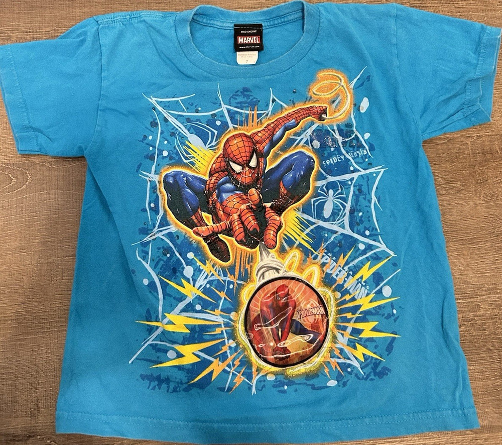 Marvel Spider-Man Boys Blue Graphic Cotton T-Shirt Size 7 Mad Engine