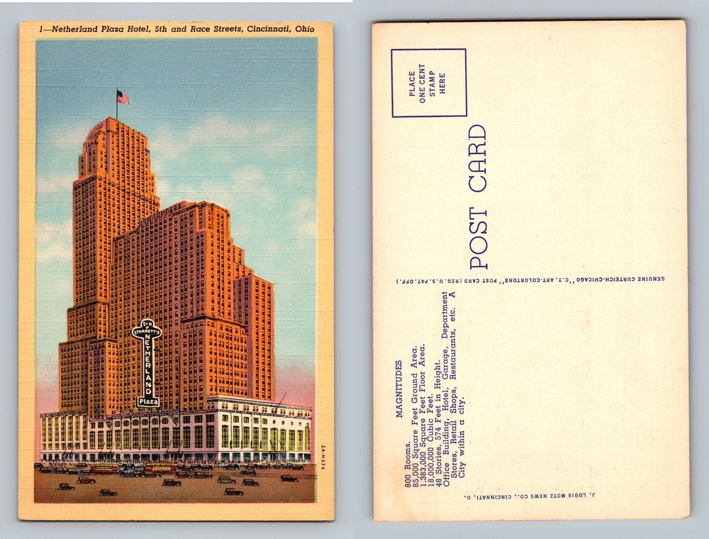 Cincinnati, OH-Ohio, Netherland Plaza Hotel Street View Old Vintage Postcard