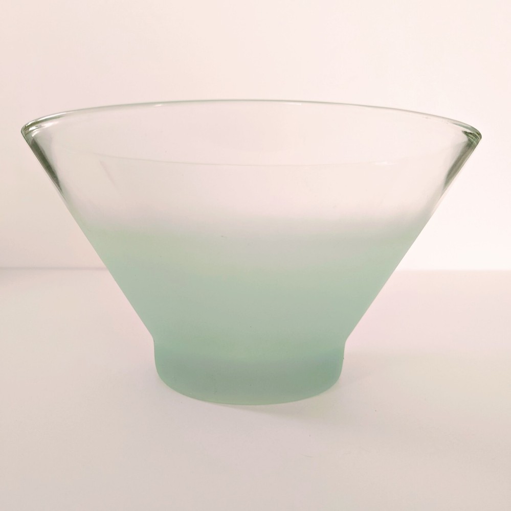 Blendo MCM Retro Pastel Mint Green Frosted Glass Serving Bowl Gold Trim Vintage