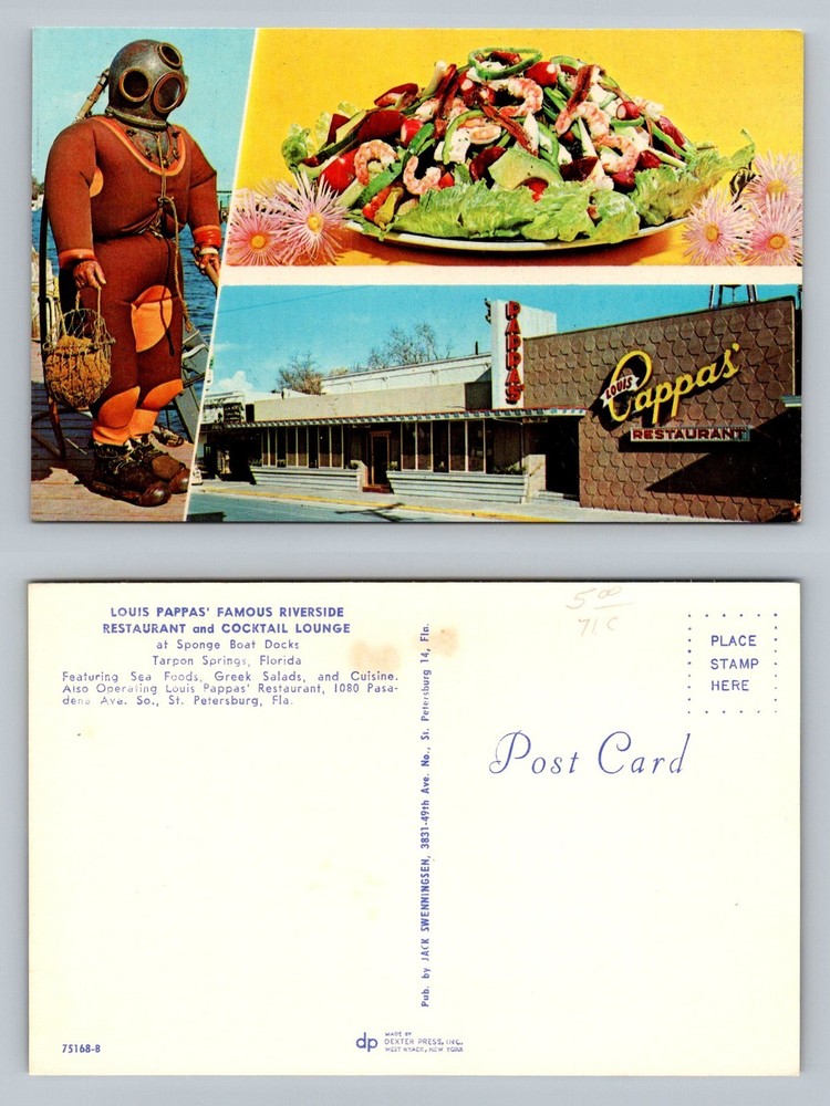 Tarpon Springs, FL-Florida, Louis Pappas Riverside Restaurant Vintage Postcard