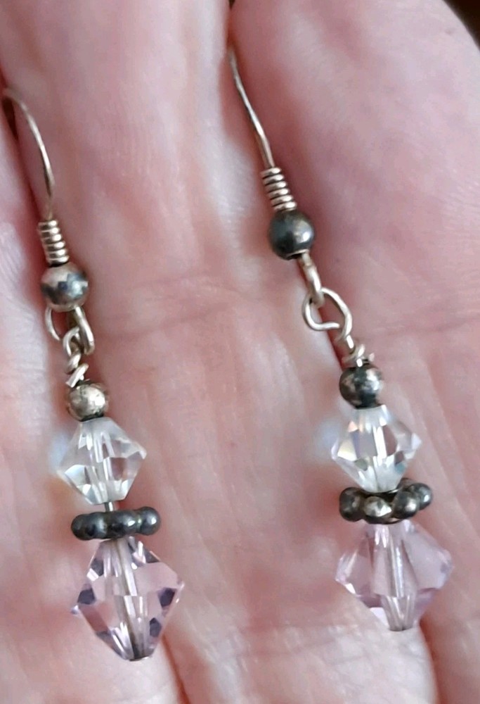 Vintage Sterling Silver Crystal Beaded Earrings Chandelier  .925 dangle