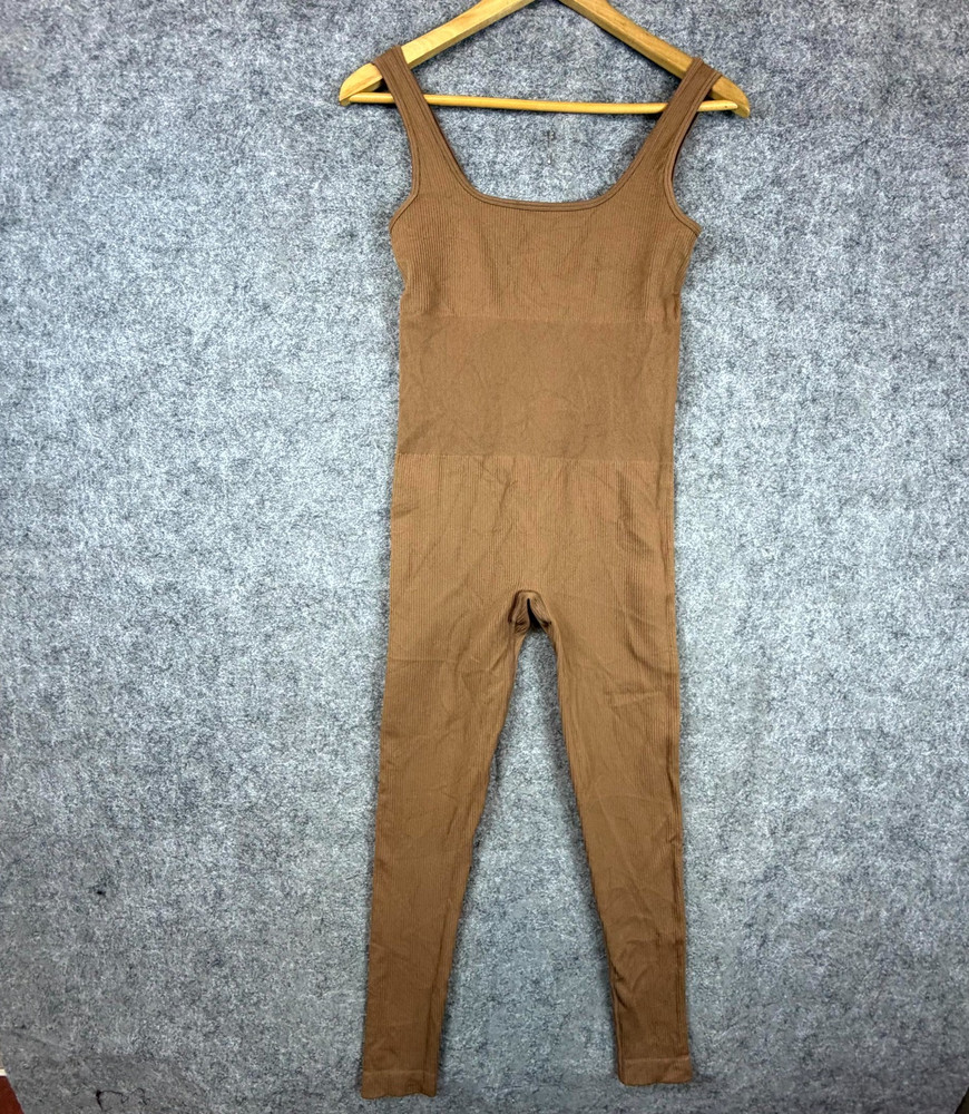 Womens Body Shaper M Brown Unitard Stretch Square Neck Workout Sleeveless