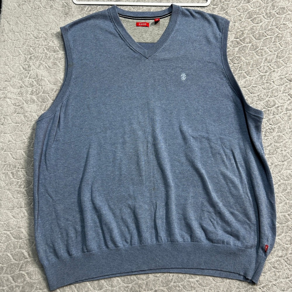 IZOD Mens Sleeveless V Neck Sweater Vest Blue 3XLT 3XL Tall Pullover Knit