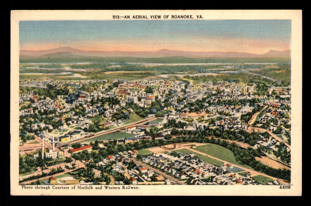 Aerial View Of Roanoke Virginia VA Linen Unp Postcard