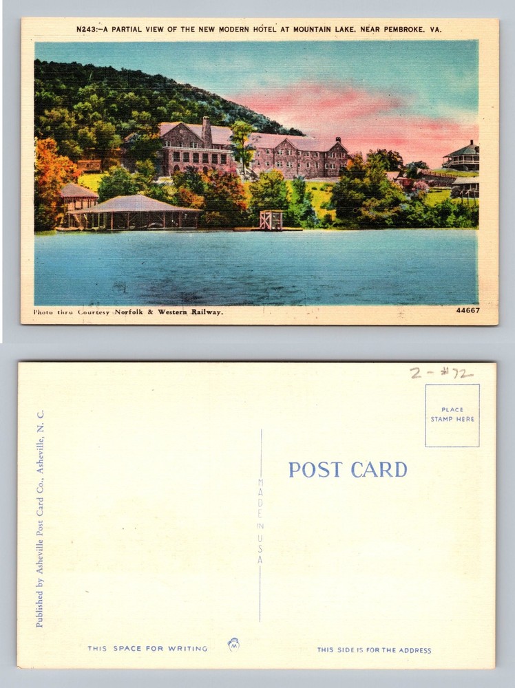 Pembroke, VA-Virginia, Mountain Lake Hotel Scenic Water View Vintage Postcard