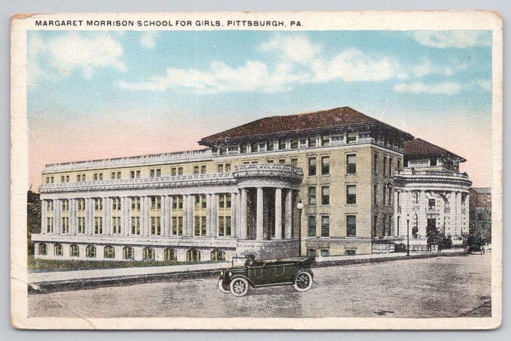 Margaret Morrison School Girls Pittsburgh PA White Border Postcard 1910s Car