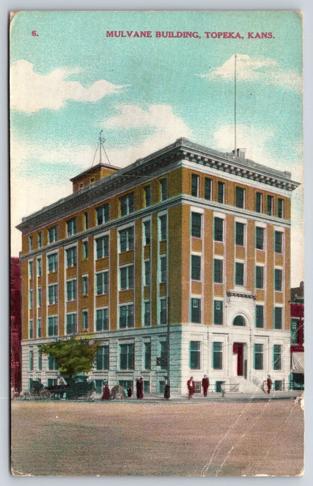 Topeka Kansas KS Mulvane Building Street View People Vintage Postcard 1908