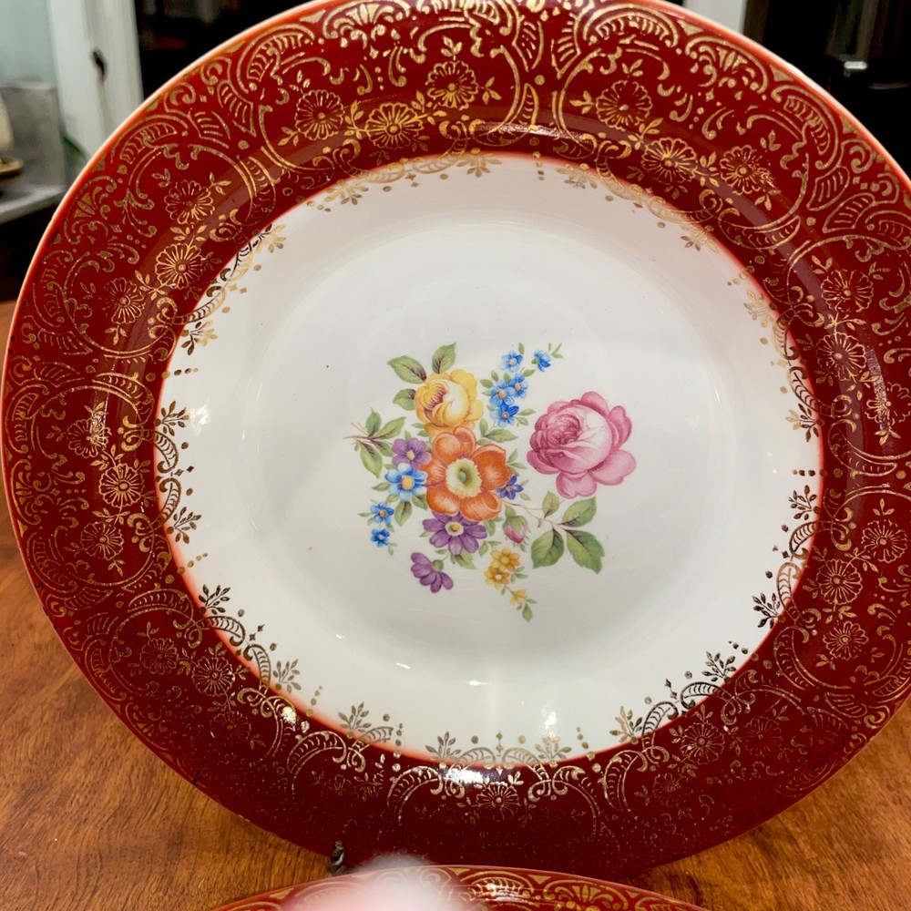 Set of 4 Vtg Triumph American Limoges Meissen Rose Red  22k Gold  Bowls
