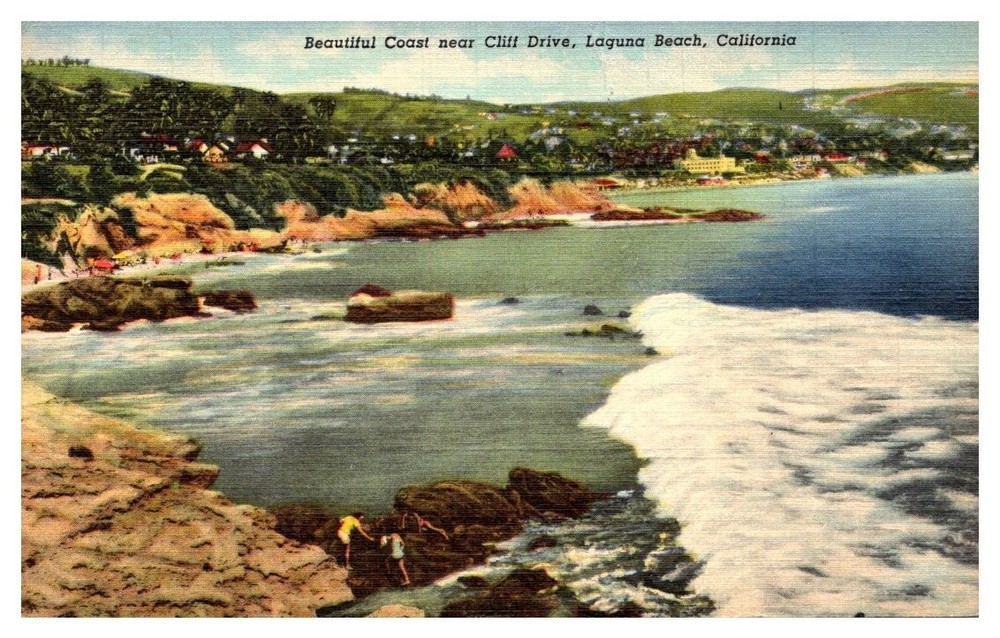 1951 Beautiful Coast At Cliff Drive Laguna Beach California Vintage Postcard