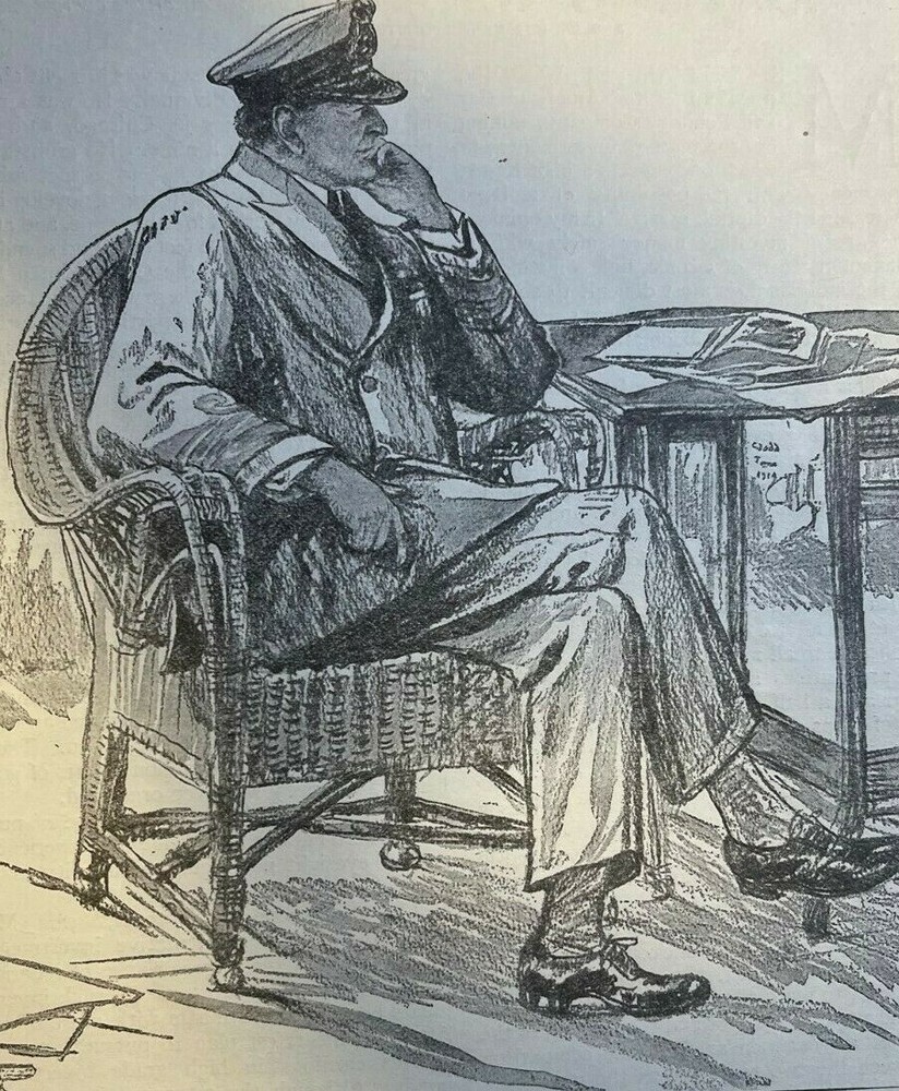 1918 Vintage Magazine Illustration British Admiral Sir David Beatty