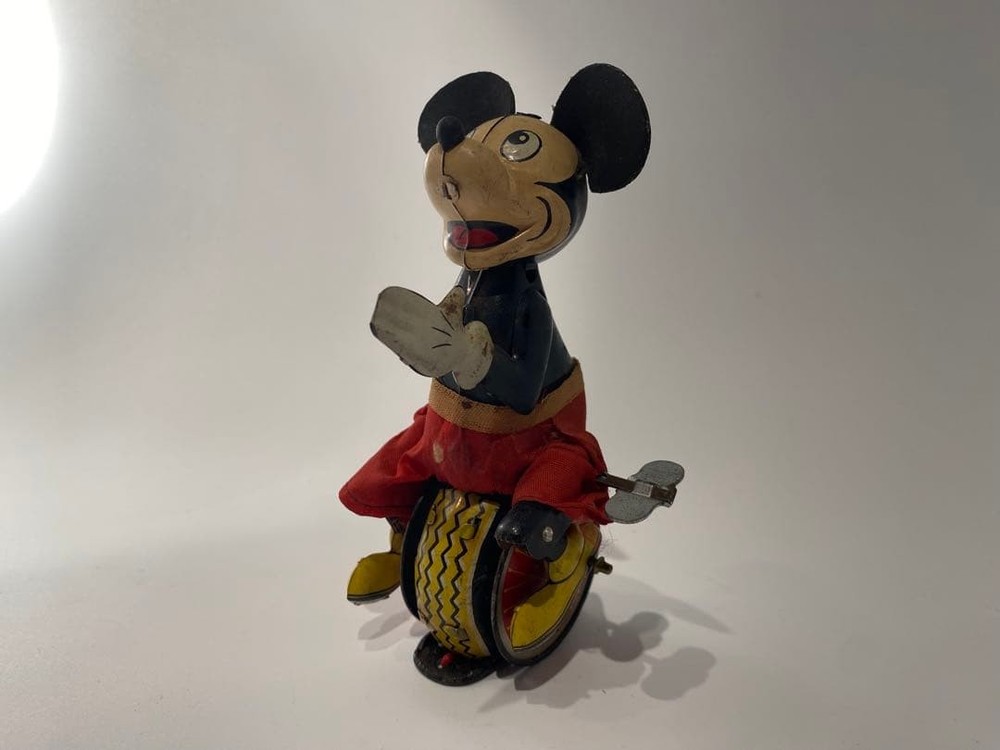 Disney Mickey Mouse Tin Toy Unicyclist 1950s Linemar Vintage Collectible