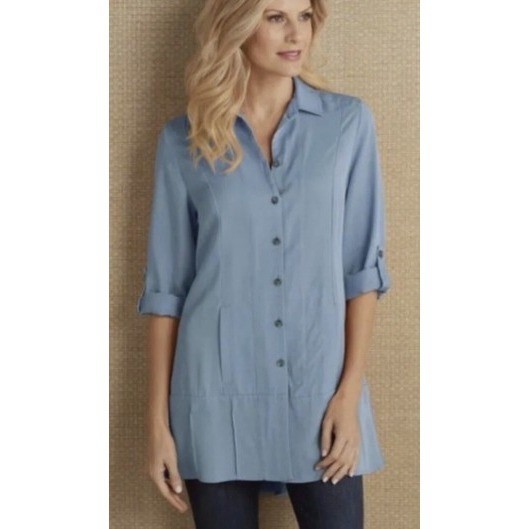 Soft Surroundings Tencel Island Breeze Shirt Medium Button Down Tunic Top