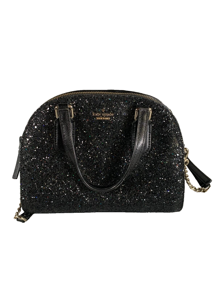 Kate Spade Black Glitter Crossbody Bag with Chain Strap Sparkle Evening Purse #4904