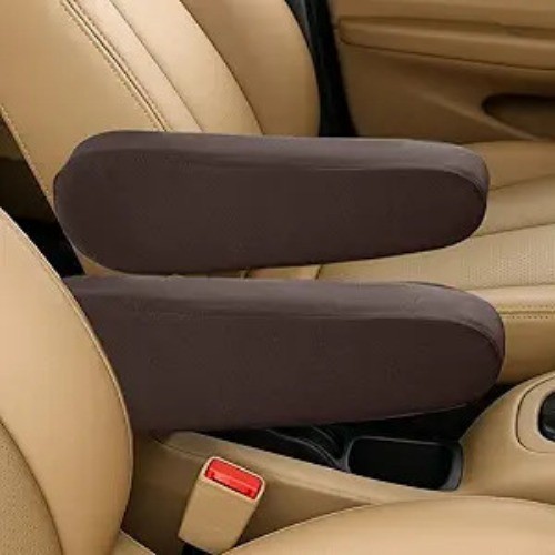 2PCS Car Front Seat Armrest Covers, Soft Elastic Fabric Armrest  Color: Coffee