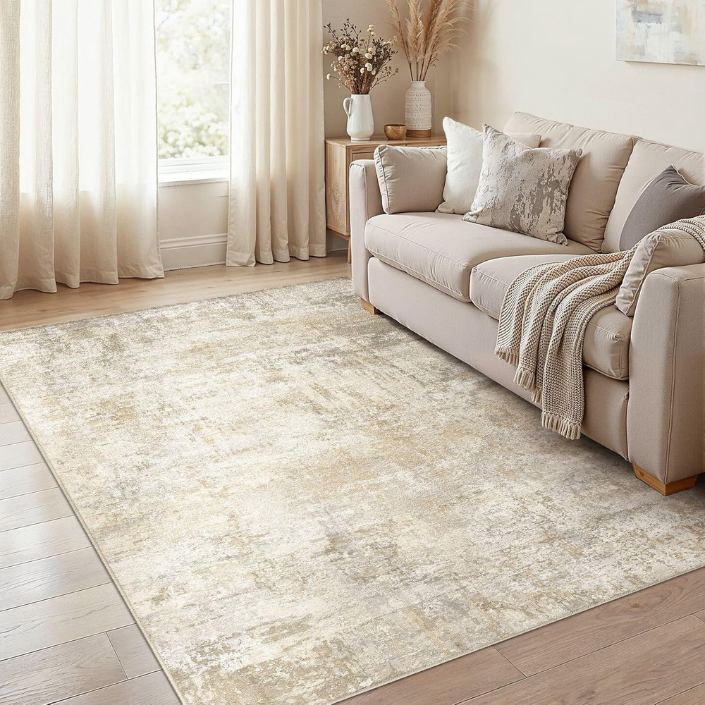 5X7 Area Rug for Living Room Large Modern Neutral Abstract Rugs Washable Nonslip