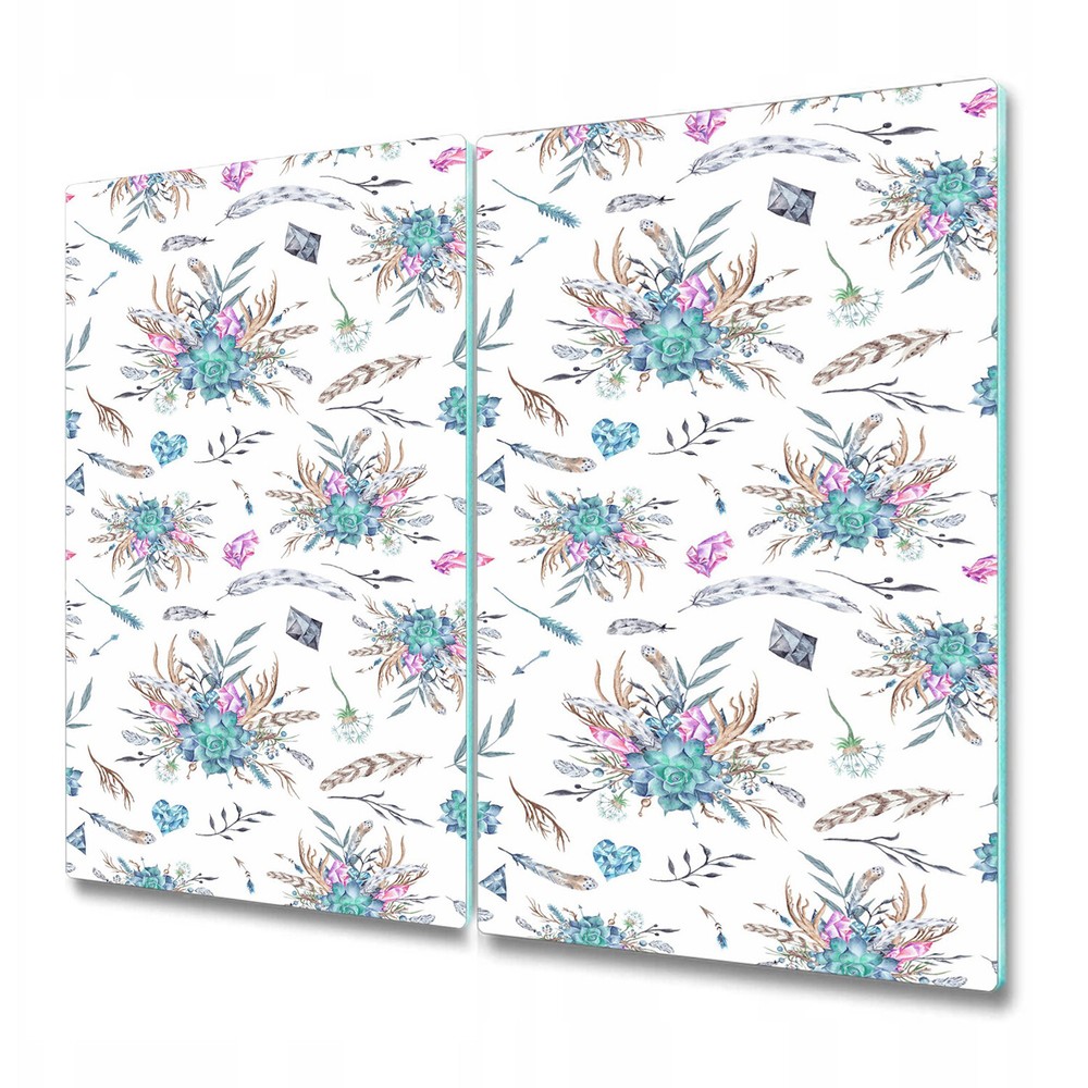 Serving Chopping Board Glass Cover for Pastel Colours Floral Feathers 2x30x52