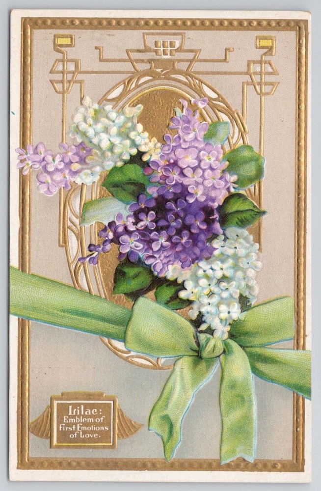 1910 Embossed Lilac Flowers Postcard - Language of Flowers Series No. 5