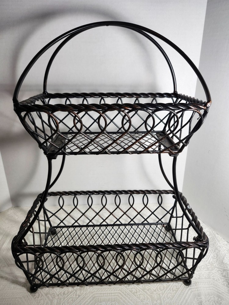 2 Tier Fruit Basket Storage Black Metal