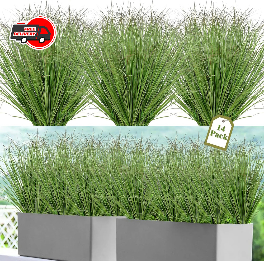 14 Bundles Artificial Plants Onion Grass Outdoor 20 Inch Tall Fake Shrubs Wheat