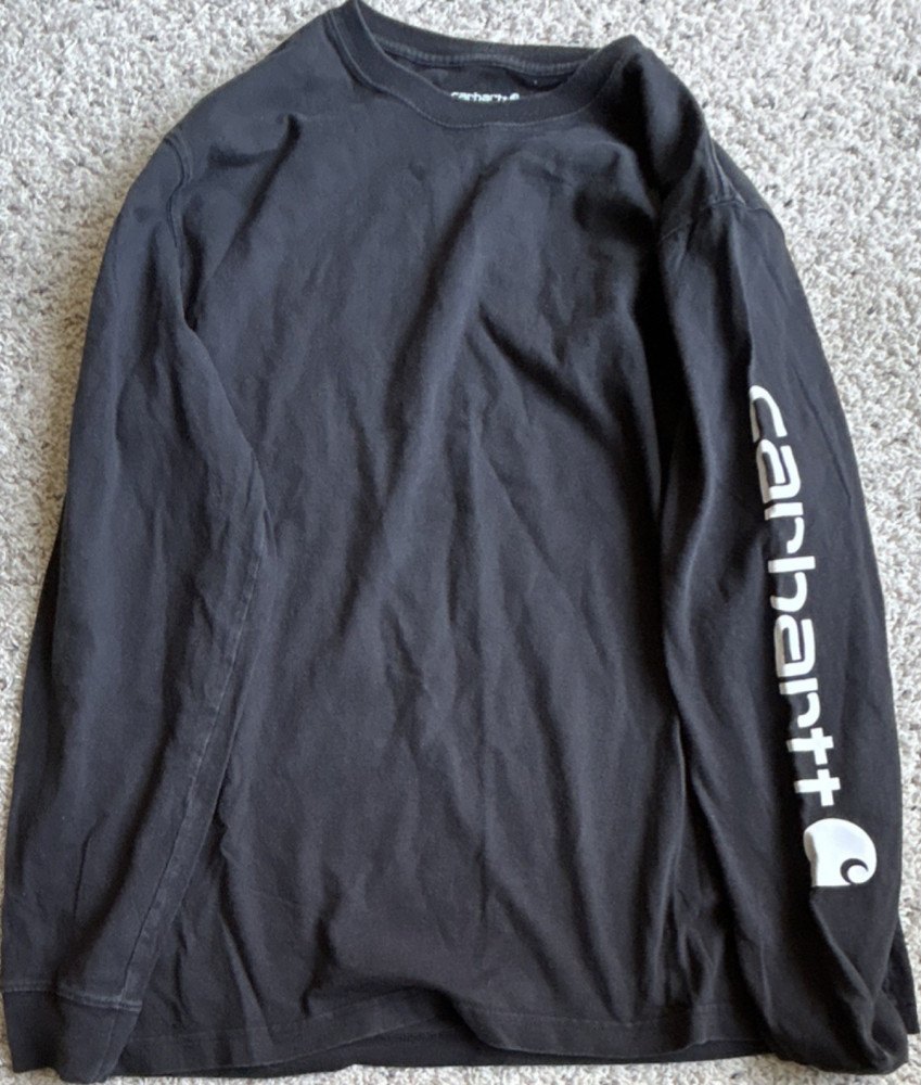 Carhartt Men's Black Knit Loose Fit Logo Long Sleeve Crew Neck T-Shirt M