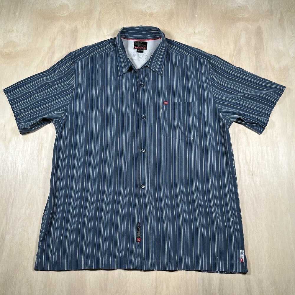 Y2K VINTAGE Quicksilver Button Up Shirt Men’s Large Blue Striped Skate Surf