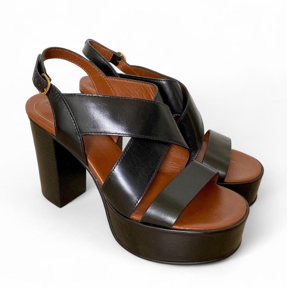 NEW See by Chloe Platform Sandals Size EU 39 Black Brown Leather Slingback