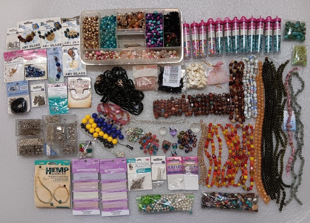 HUGE LOT of Gemstone, Glass Beads & Jewelry Making Suppllies - 11+ pounds total!