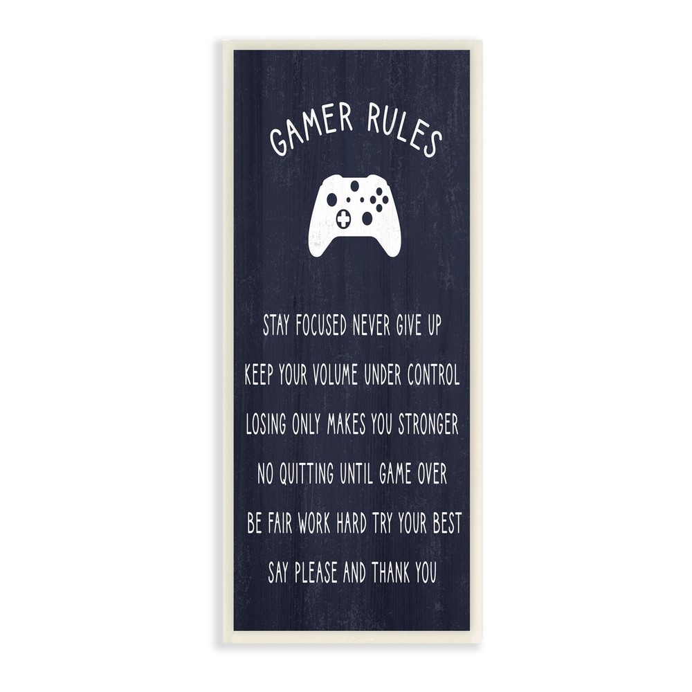 Stupell Blue Gamer Rules Motivational Kids Decor 7x17