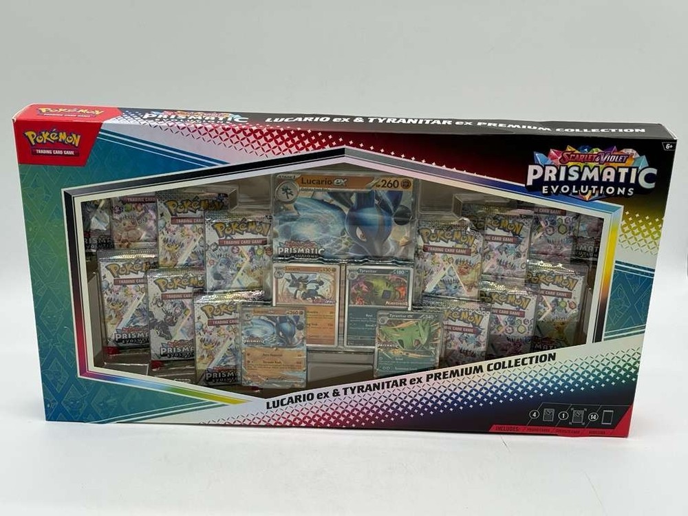 Pokemon Prismatic Evolutions Lucario Tyranitar ex Premium Collection Box NewPROBSTEIN123 is actively accepting CONSIGNMENTS !!